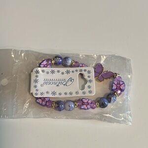 Purple and Gold Beaded Bracelet with Iridescent Charm